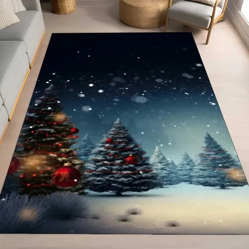

Winter Wonderland Rug, Christmas Tree Design Carpet for Festive Home Decor, Snowy Night Theme Floor Mat