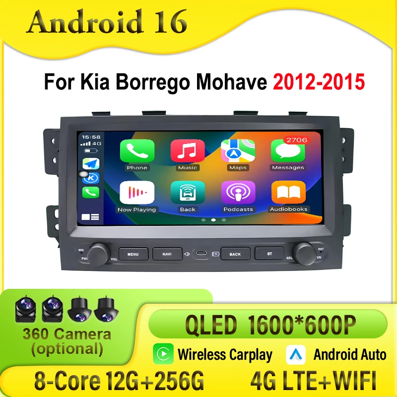 Android 16 Für Kia Borrego Mohave 2012-2015 Autoradio Multimedia-Videoplayer Navigation GPS Bluetooth WIFI 4G DSP QLED-Bildschirm