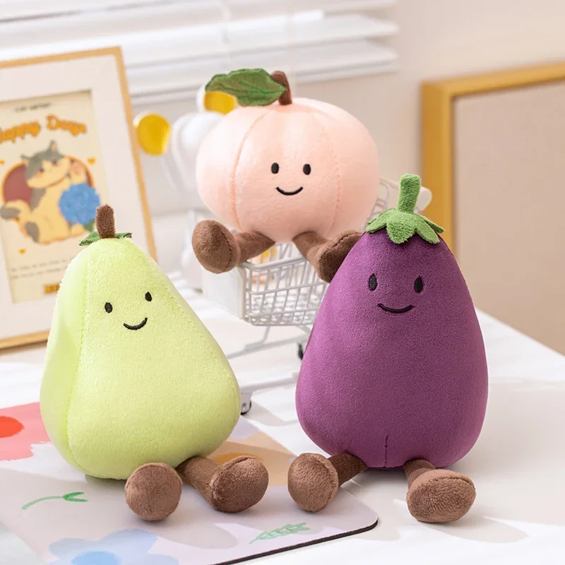 Hot Sale Cartoon Cute Pear Peach Banana Eggplant Plush Toys Cute Food Stuffed Soft Doll For Girls Kids Birthday Gifts Home Decor