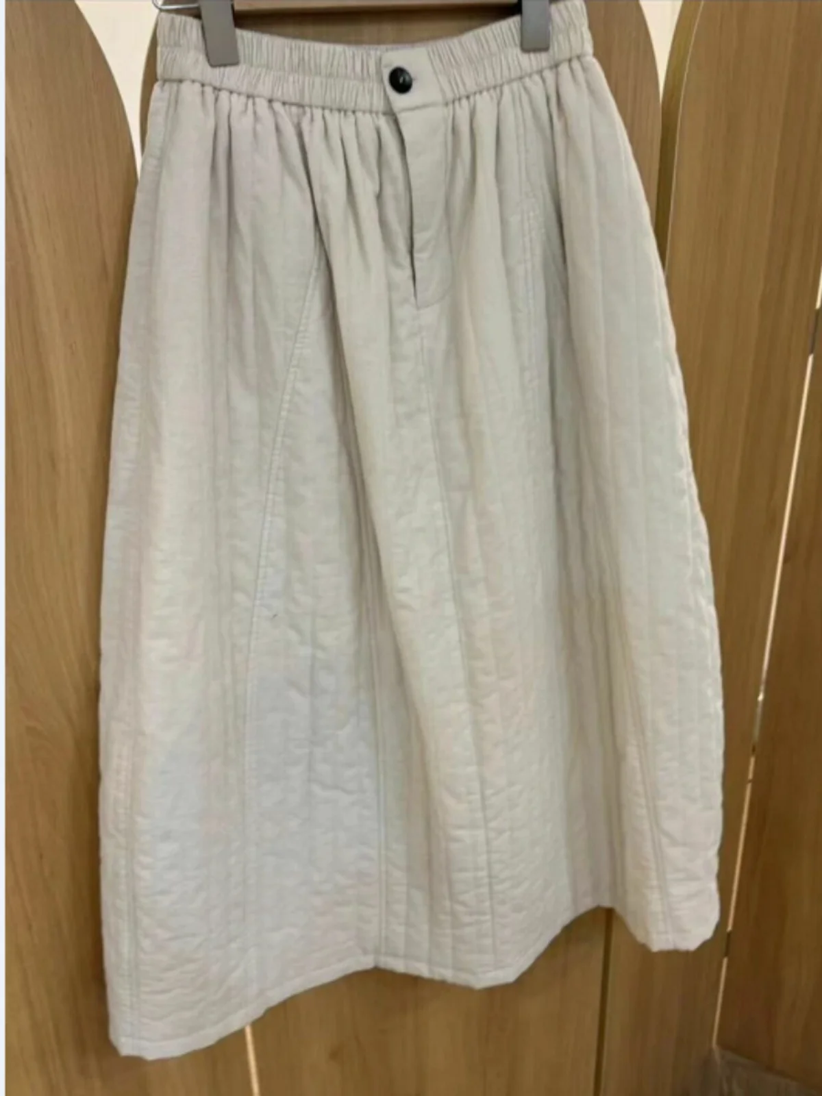 

Хлопковая утепленная свободная юбка А-силуэта цвета абрикос для женщин: весна, осень, зима. Удобная, комфортная, для повседневной носки.