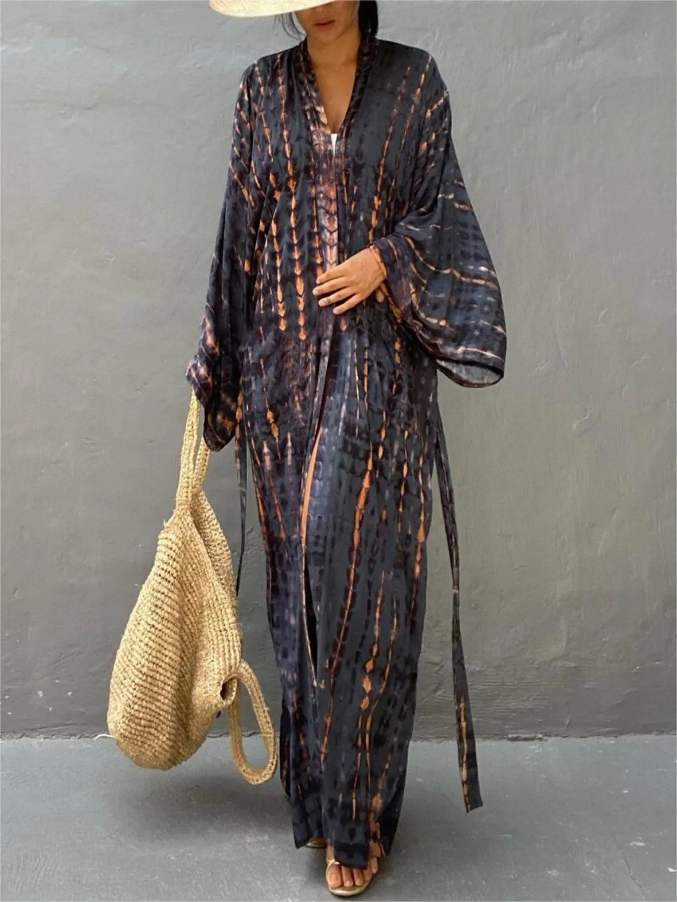 Robes caftan pour femmes, grande taille, maillot de bain, Cover-up, col en v, robe chauve-souris, coupe ample, robes mumu marocaines