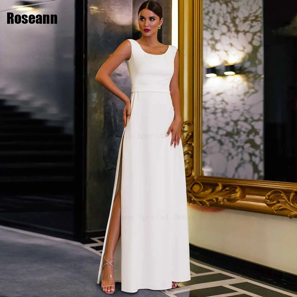 Customized High Quality 2026 A-line Wedding Dress Sleeveless V-Neck Front Split Open Back Satin Bride Dresses robe de mariée