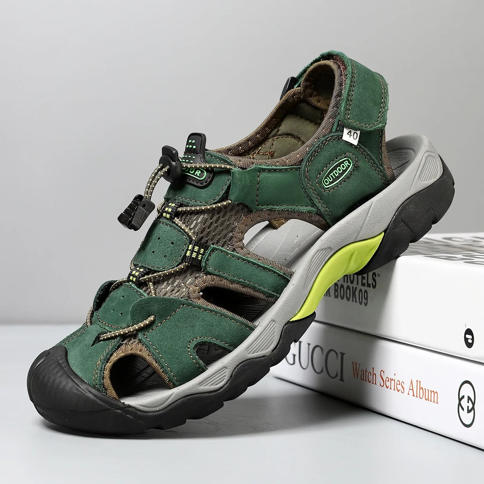 

Летняя мужская обувь, сандалии из натуральной кожи, уличная спортивная повседневная обувь для воды, модная пляжная обувь без шнуровки