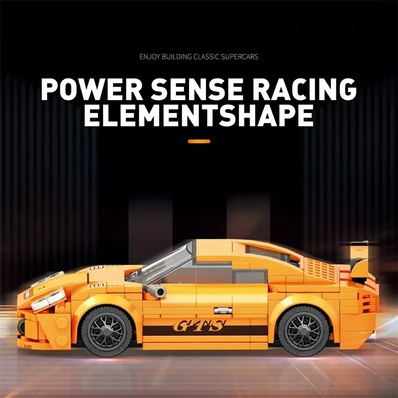 Orange Super Race Car Building Blocks 338Pcs Movable Steering Spoiler Model DIY Hobby Gift For Adult Collectors Compatible Lego