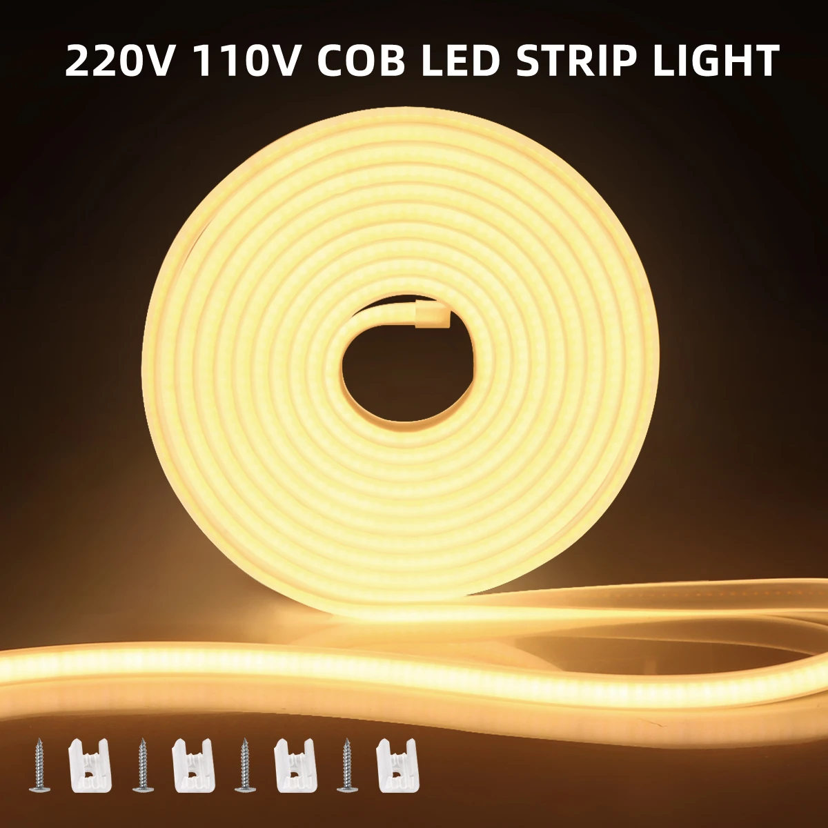 

1M-30M High Bright COB LED Strip Light CRI RA90 288leds/M 220V 110V Outdoor Garden FOB LED Tape For Kitchen Bedroom Lighting