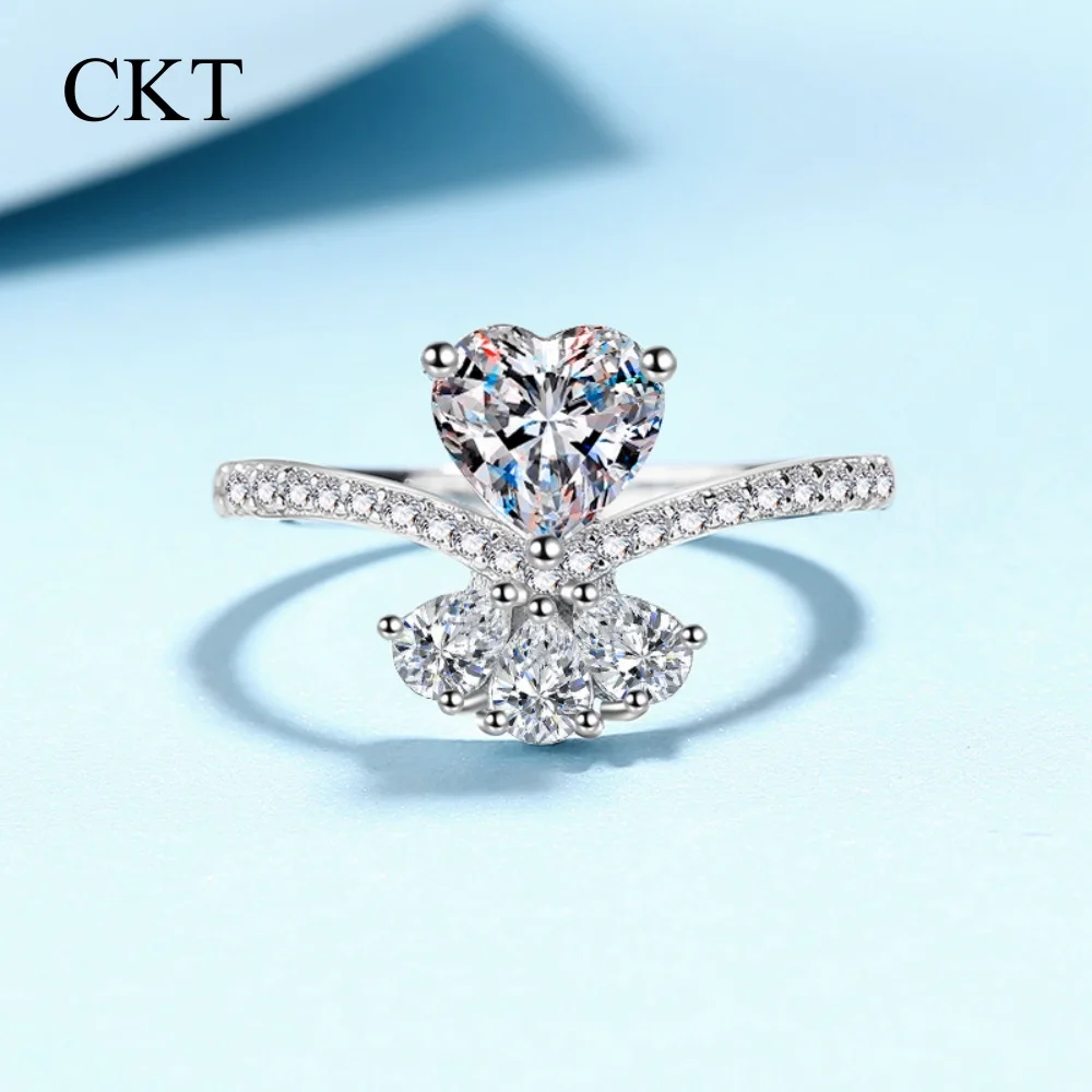 

CKT Elegant Atmosphere PT950 Women's Rings Holiday Gift for Girlfriend 1ct Love Bouquet Moissanite Ring for Women Fine Jewelry