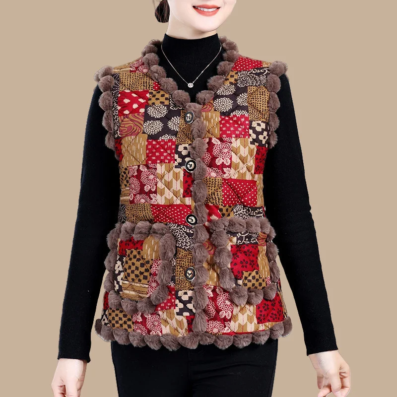 

Middle Aged Elderly Women Autumn Winter Vest Warm Shoulder Vest Fashion Add Plush Thick Sleeveless Cotton Waistcoat Coat Jacket