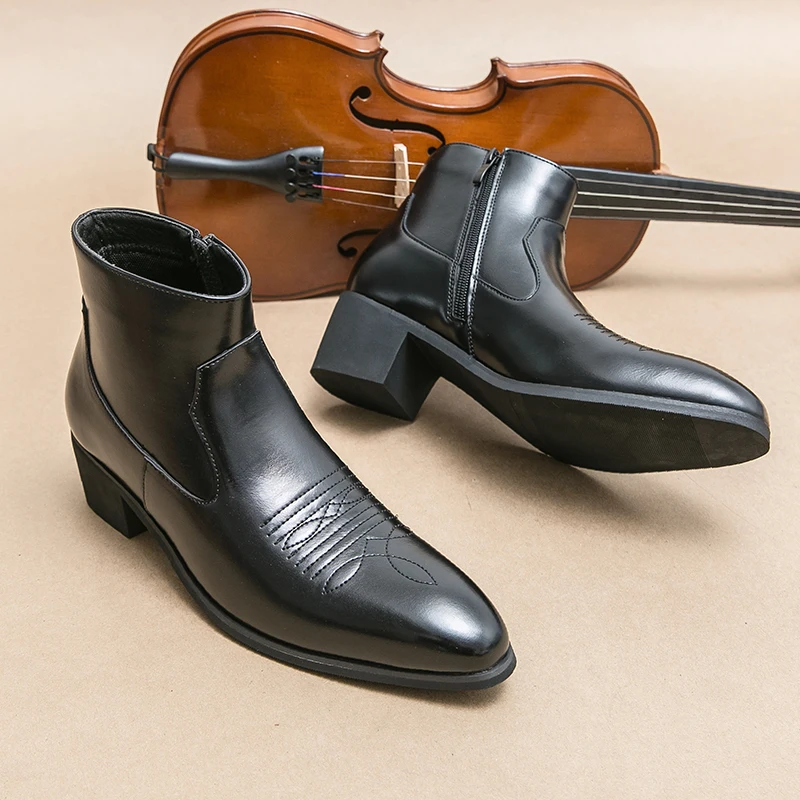 

Black Men Handmade Busines Ankle Boots Brand Italy Dress Chelsea Boots for Men Leather Classic Office Shoes Large Size 38-48