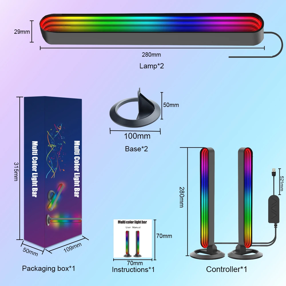 Wiscolor RGB Pickup Light Music Rhythm Lights Upgraded USB Rechargeable Model Christmas Decoration Desktop RGB Light Bar