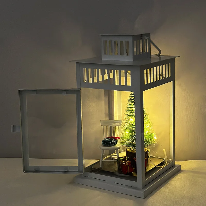 

Cross-border new Halloween Christmas wrought iron windbreak light candle holder courtyard portable lantern handicraft pendant