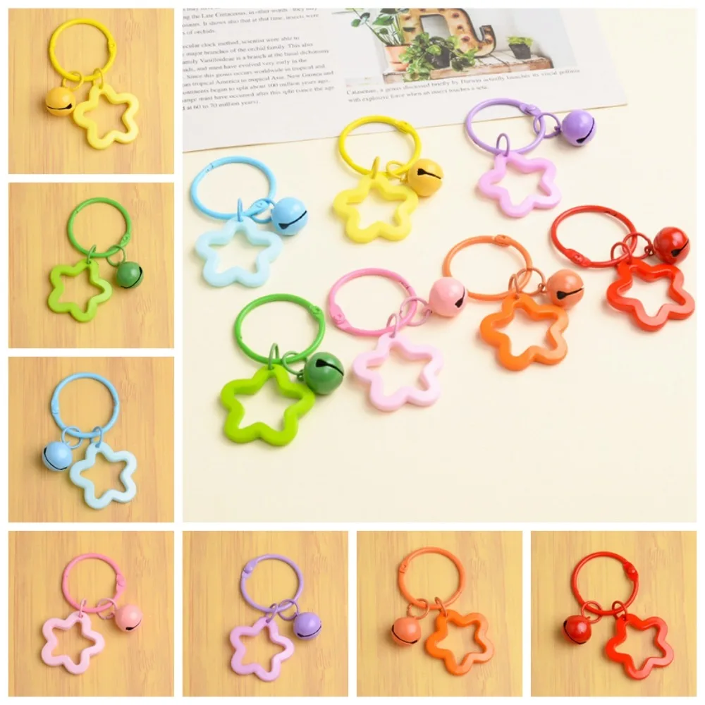 Metal Keyrings Cute Five-pointed Star Pendant Open Ring Buckle Colorful Resin Five-pointed Star Bell Pendant Keyring Jewelry