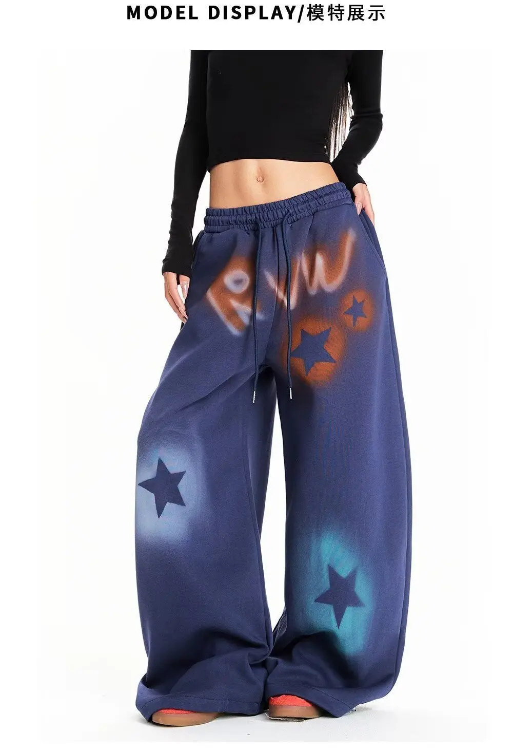2026 American Style Vintage Gradient Letter Print Casual Wide Leg Pants Loose Fit Hip Hop Jazz Dance Women Fashionable Trousers