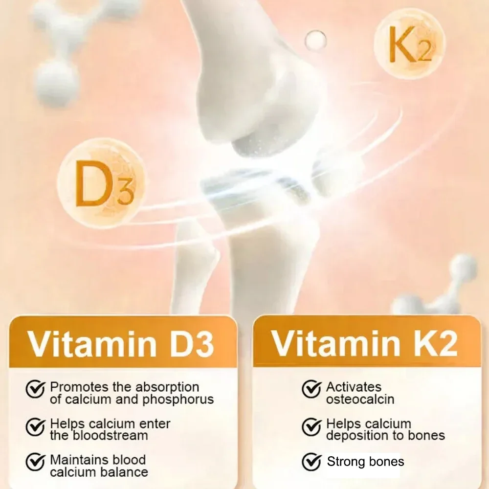 Vitamin D3+k2 Capsules, Support Calcium Absorption Bone Teeth Heart Brain Joints Immune Function