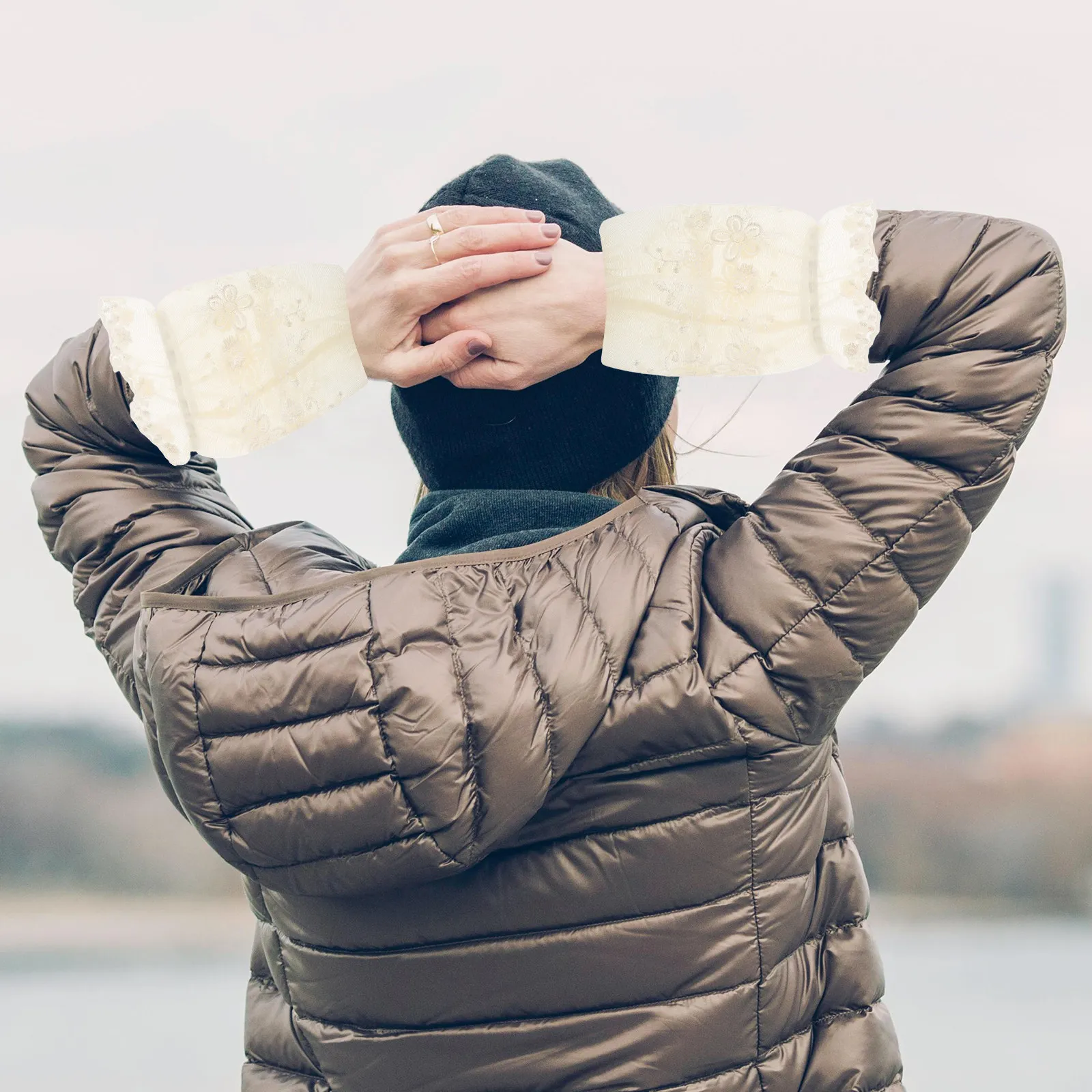 

1 пара двухслойных кружевных нарукавников из сетки для женщин и девушек: стильные, модные защитные накладки на рукава, защита для одежды