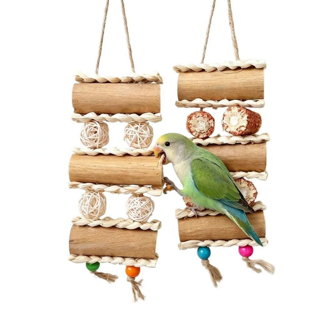 

Natural Wood Parrot Chew Toy Hanging Bird Foraging Shredder Toy Bird Cage Accessory for Small to Medium Birds