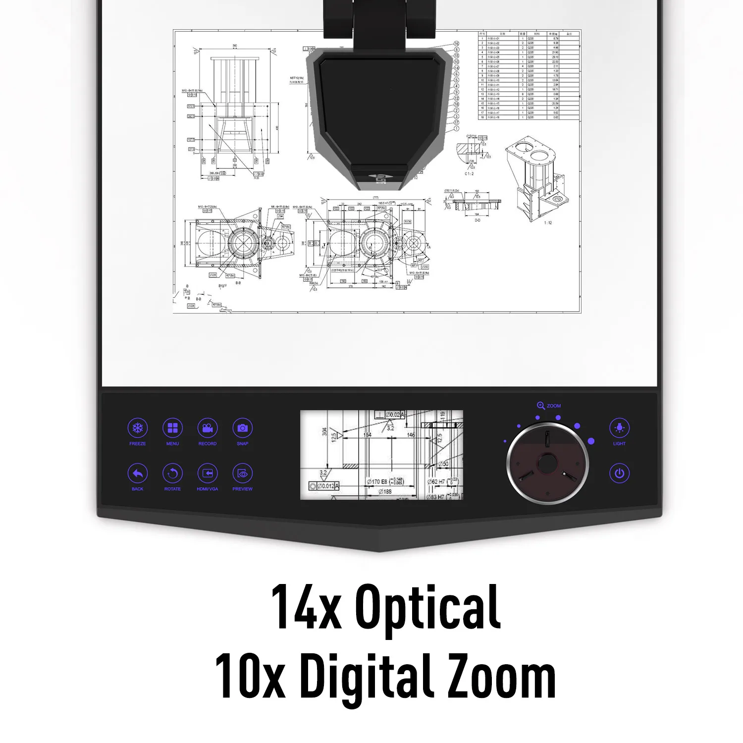 Caméra à documents V2XP, Zoom optique professionnel A3, visualisation haute résolution