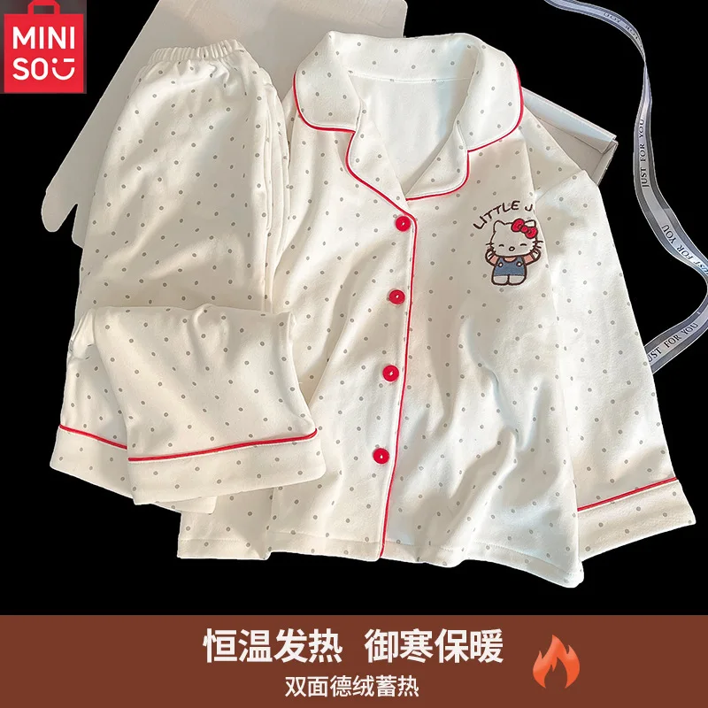 

Sanrio Hello Kitty Long Sleeve Pajamas High-End Woman Spring and Autumn Period Parents and Childern Clothing Kawalii 2-Piece Set