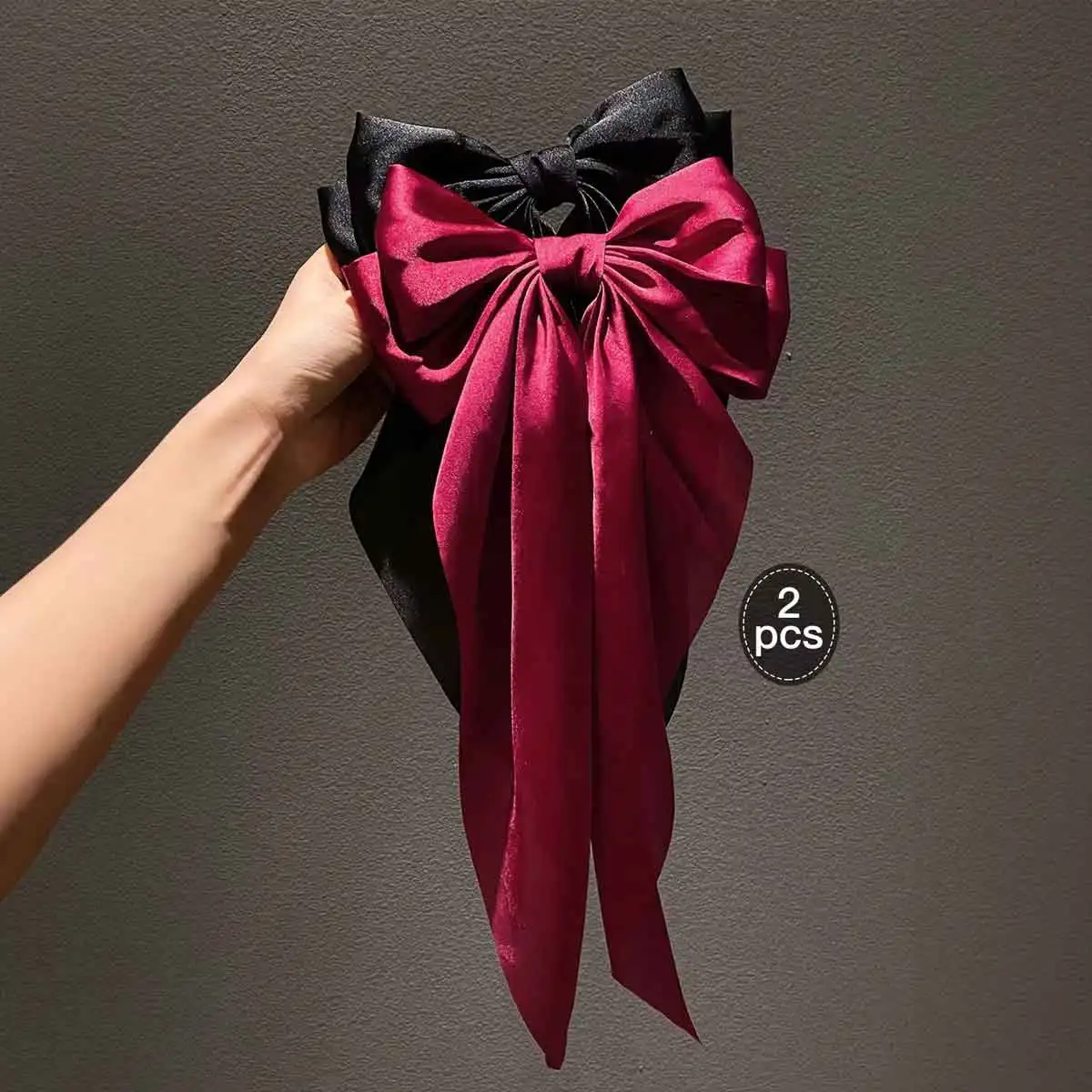 1/2/8szt Big Bow Ribbon Hairpin Elegant Large Satin Bow Hair Clipwomen Girl Black Pink Spring Clip Hair Pinretro Headband — zdjęcie 2