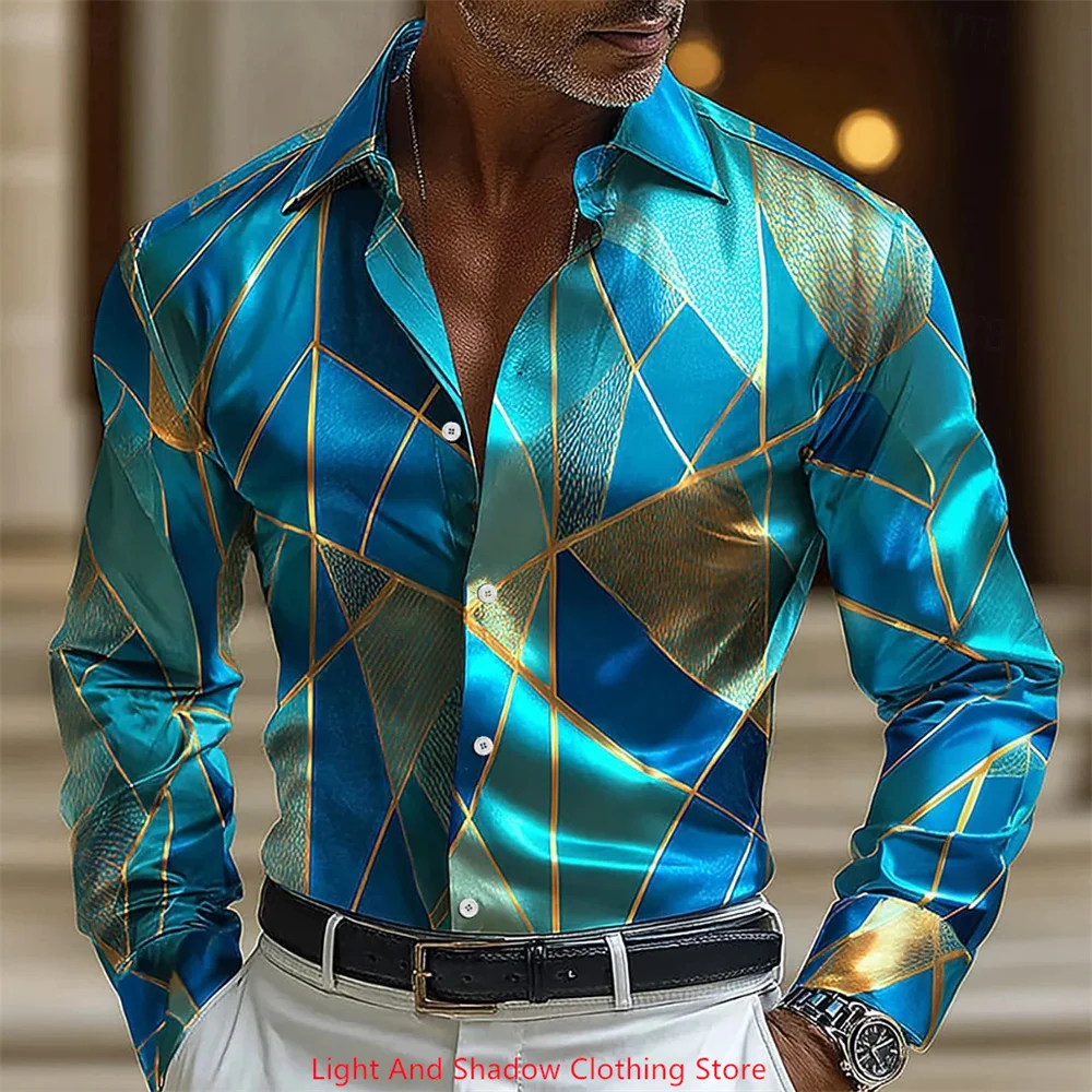 Men's Fashion Luxury Satin Shirt Baroque Angel Flower Printed Long Sleeve Collar Button Shirt Men's Social Party Casual Shirt