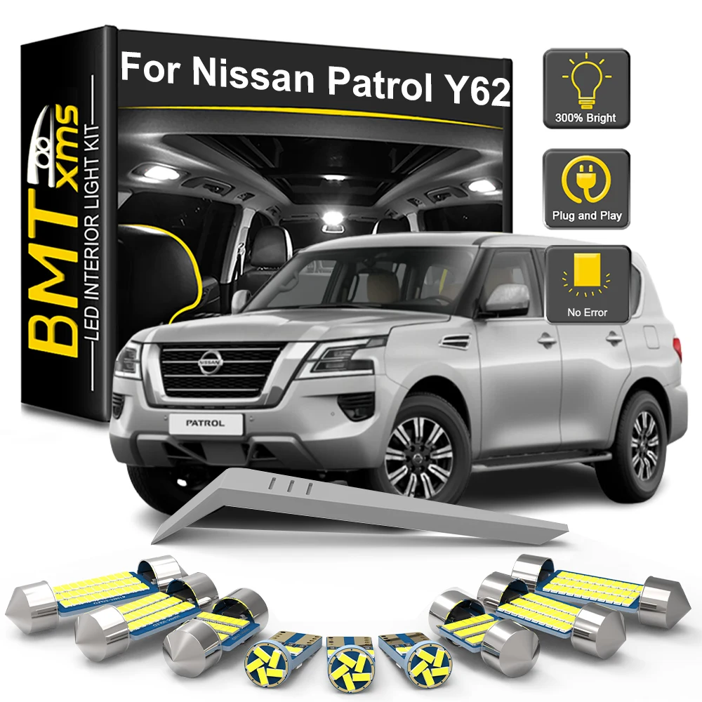 BMTxms 15Pcs Canbus LED Interior Light Bulb Kit For Nissan Patrol Y62 2012-2017 2018 2019 2020 2021 2022 2023 Car Reading Trunk