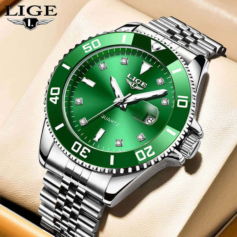 

LIGE 2024 new casual men's watch luxury waterproof luminous date mens watch stainless steel quartz clock watches for men reloj