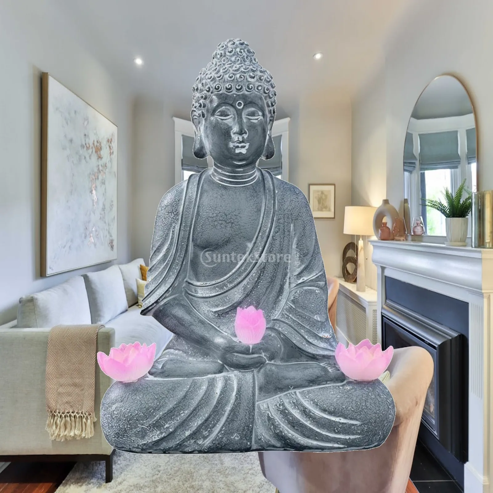 Buddha Statue Resin Solar Garden Sculpture Large Outdoor Waterproof Buddha Ornament for Tranquil Yard Lighting