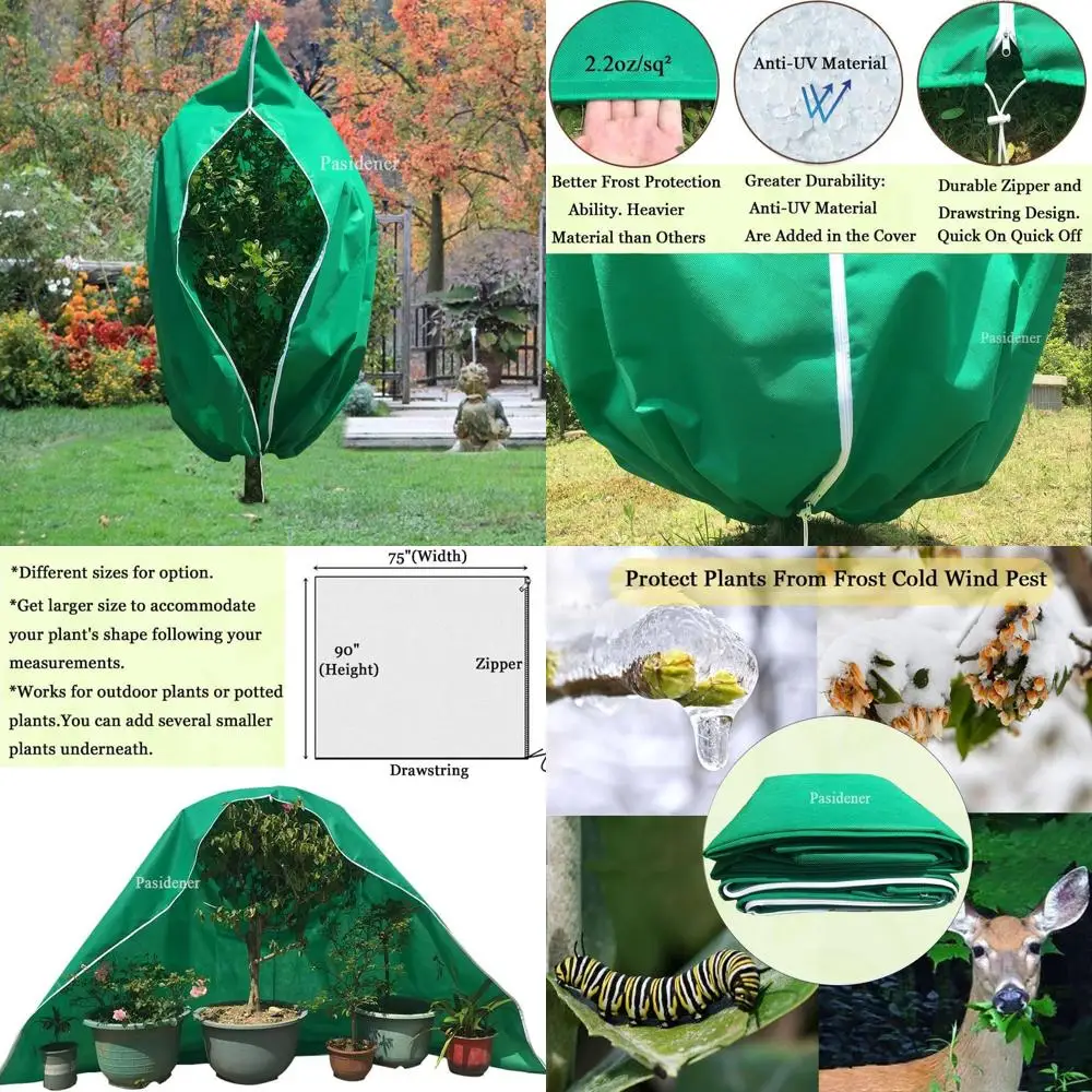 

Frost-Resistant Plant Covers, 2 Packs, 90x75, 2.2 oz, Zippered Drawstring for Outdoor Trees