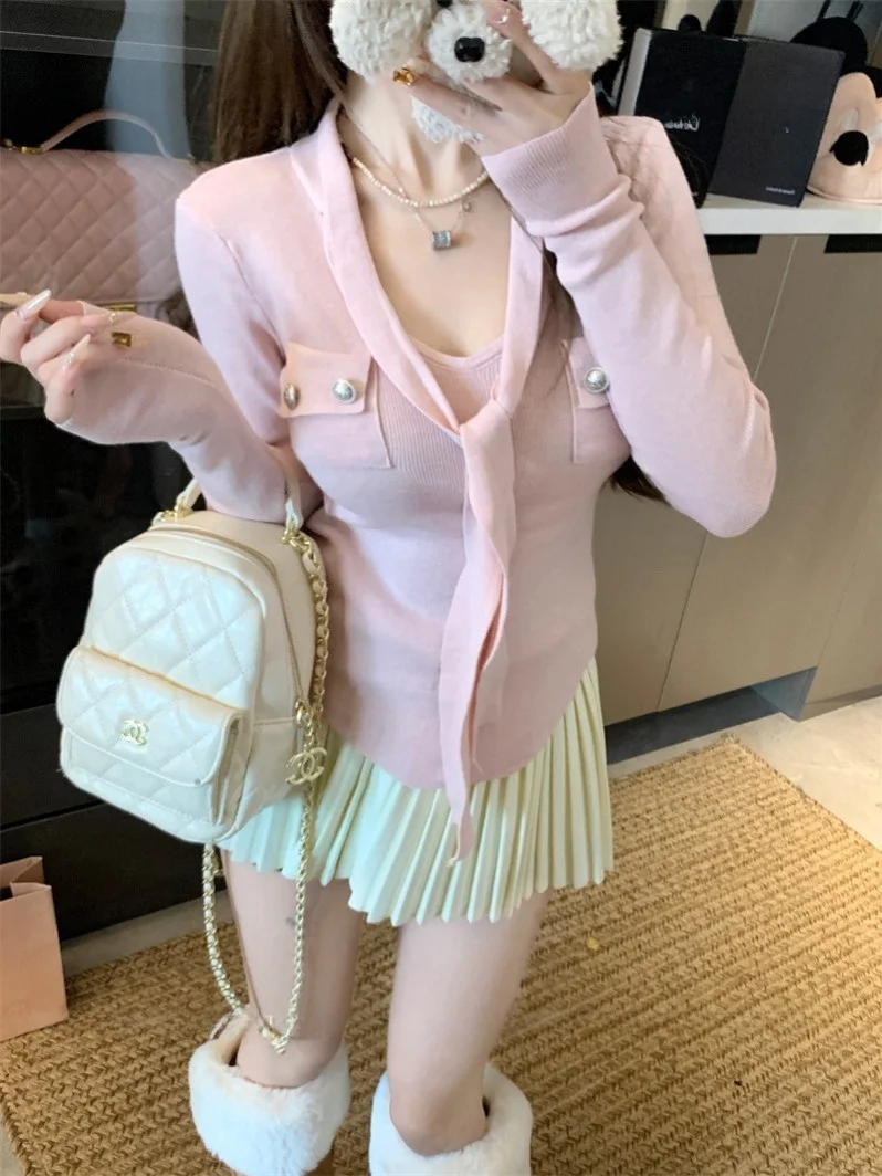 

Korean Sle Long Sve V-Ne Knitted Sweater Women's Spring New Small Fraance Sle Age-Defng Faionable Base irt