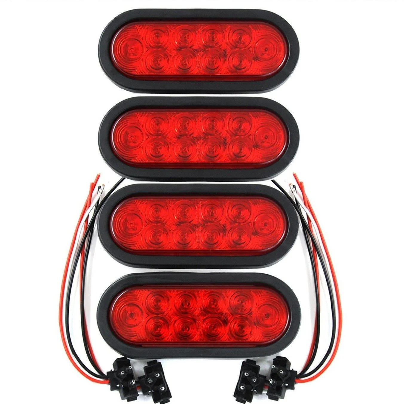 

4 Pack 6" Red Oval Trailer LED Stop/Turn/Tail Lights with 3-Pin Water Tight Plug and Wires