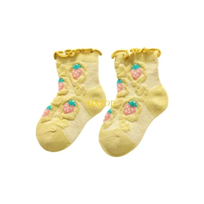 

QX2D Breathable Baby Cotton Socks Fruit Pattern Ruffled Tear Resistant Socks For Toddler Girls Boys Summer Wear