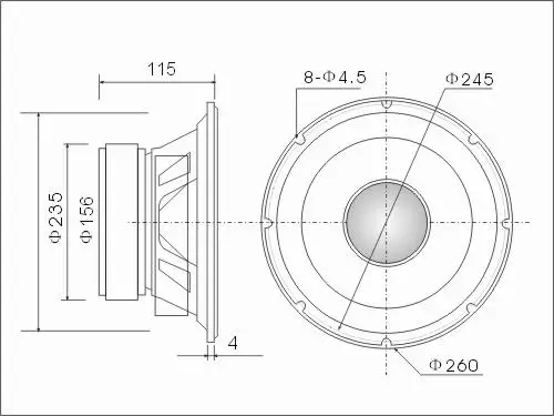 1 Piece Kasun KS-10456 10\'\' Subwoofer Speaker Massive Rubber Suspension Dark Green PP Cone 8ohm/250W Fs=32Hz Panel OD=260mm