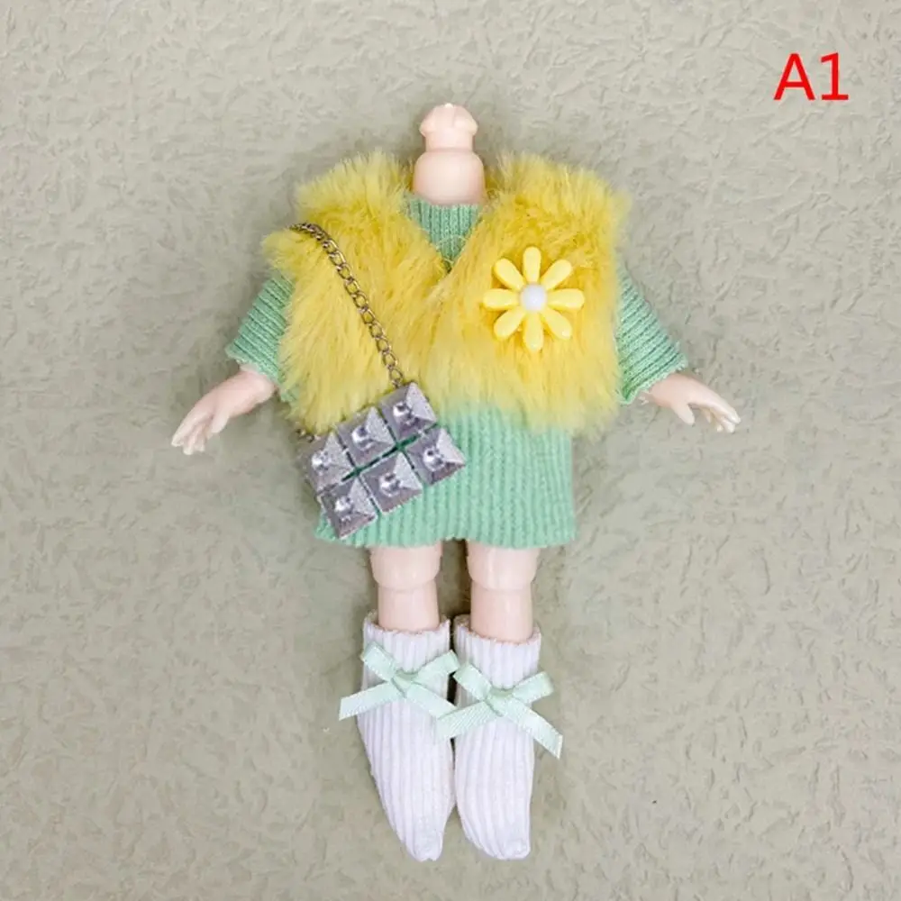 Traje de ropa de muñeca de repuesto, Parche de felpa, cambio de muñeca, falda de vestido de invierno, dibujos animados, 16-17cm, lindo conjunto de ropa