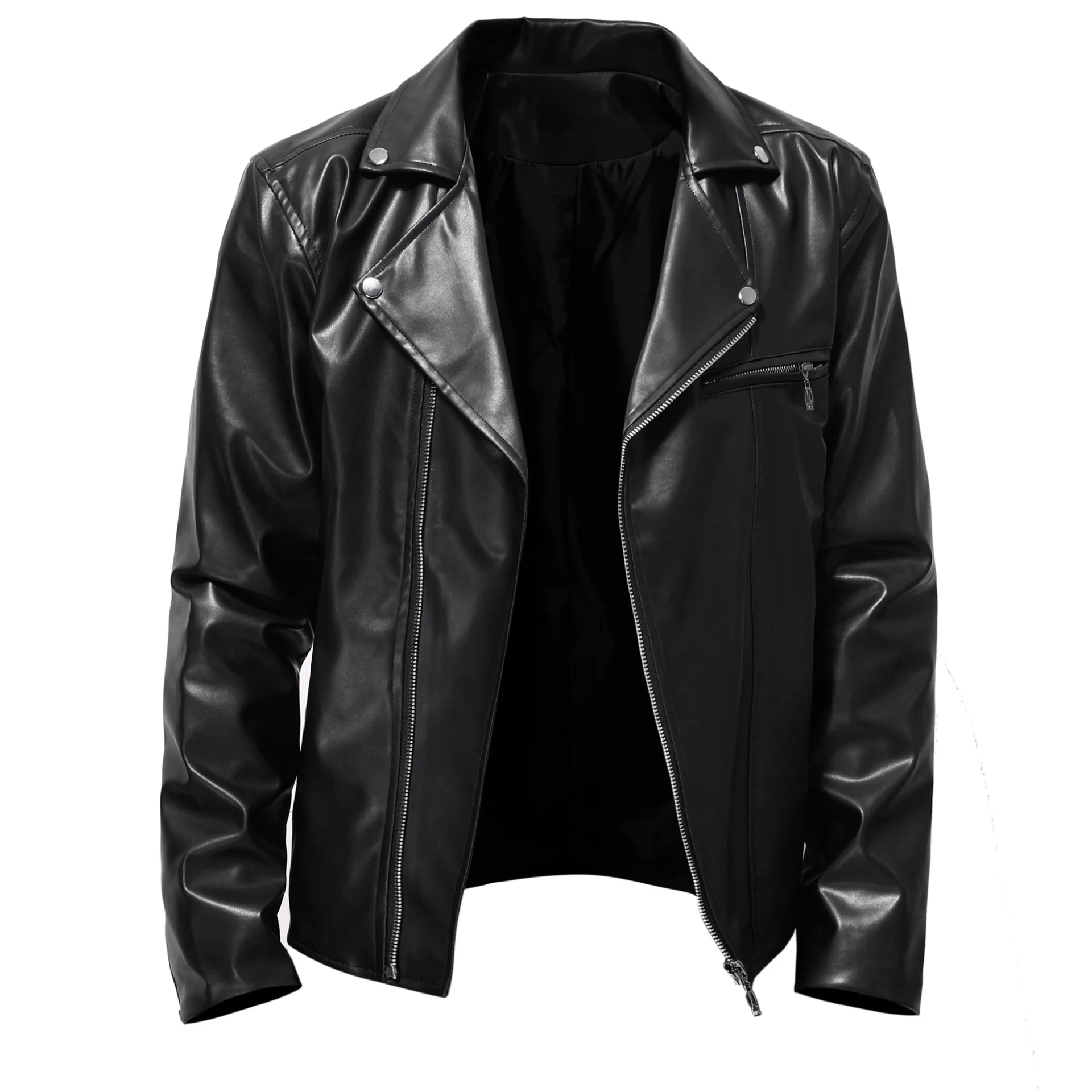 2024 Men's Autumn New PU Leather Jacket Youth Handsome Horizontal Zipper Motorcycle Leisure Leather Jacket