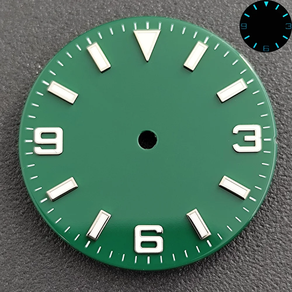قرص رقمي 28.5 ملم مناسب لحركة NH35 Miyota8215ET2824 أزرق وأخضر مضيء NH35 قطع غيار ساعة المؤشر
