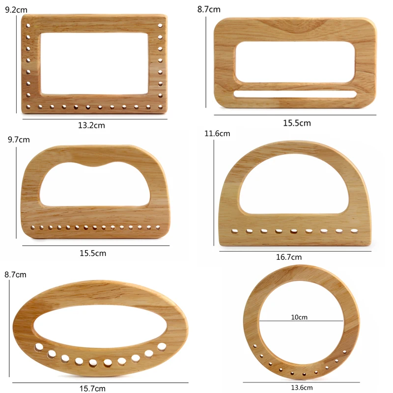 2PCS 6 styles wooden wallet handbag rectangular oval with hole hand handle woven bag wooden handle handle luggage accessories