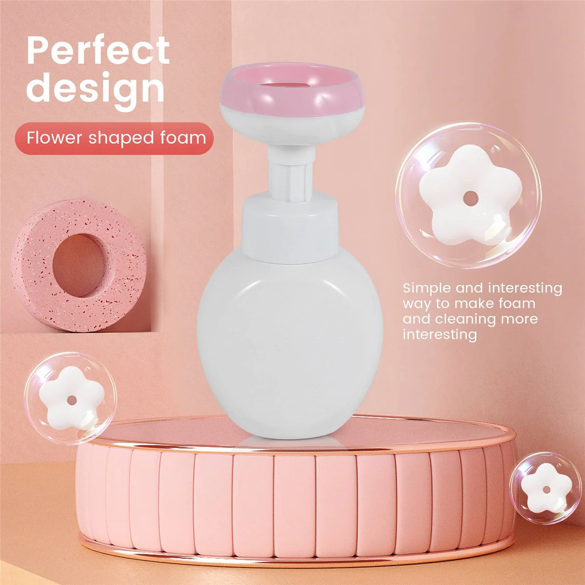 Flower Liquid Soap Dispenser Stamp Hand Soap Pump Bottle Floral Foam Bubbler Handsoup Plastic Bathroom Trip Travel Pink