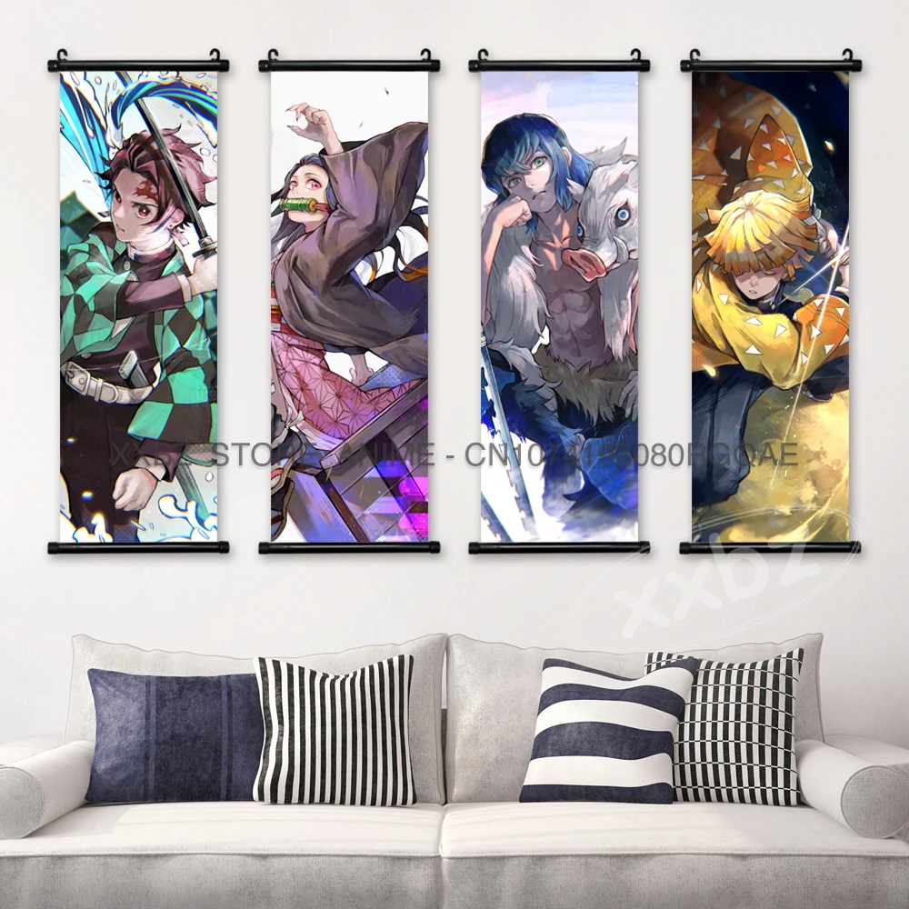 Dämonentöter Scroll Bild Anime Poster Kamado Tanjirou Hängende Malerei Rengoku Kyoujurou Wandkunst Uzui Tengen Home Decor – Detail 3