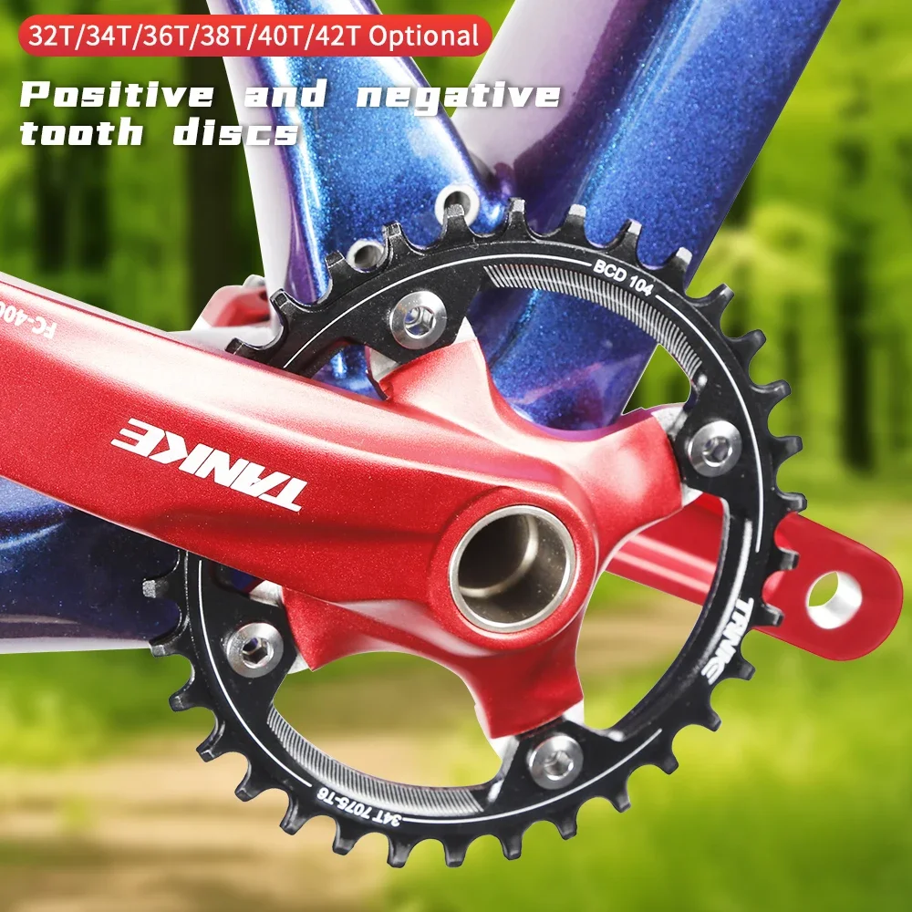 TANKE 104BCD MTB Chainring Round Narrow Wide Ultralight Mountain Bike 32T 34T 36T 38T 40T 42T 44T Crankset Tooth Single Disc