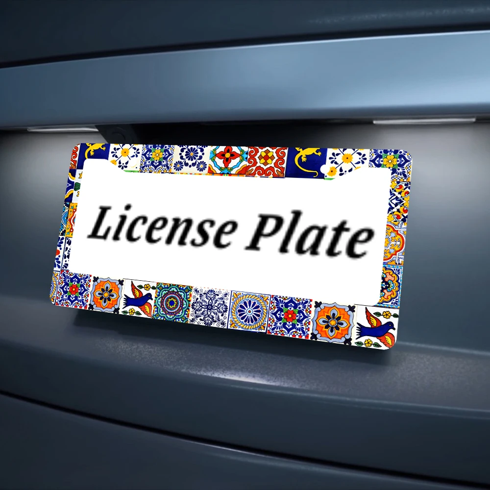 إطار لوحة ترخيص بفتحتين بنمط الأزهار الملونة، مادة الألومنيوم، مقاس 6 × 12 بوصة مع مجموعة براغي، هدية تزيين السيارة