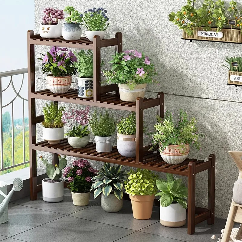 Nordic Solid Wood Plant Shelves Originality Design Balcony Indoor Plant Shelves Garden Living Room Furniture Porte-plantes FYPS