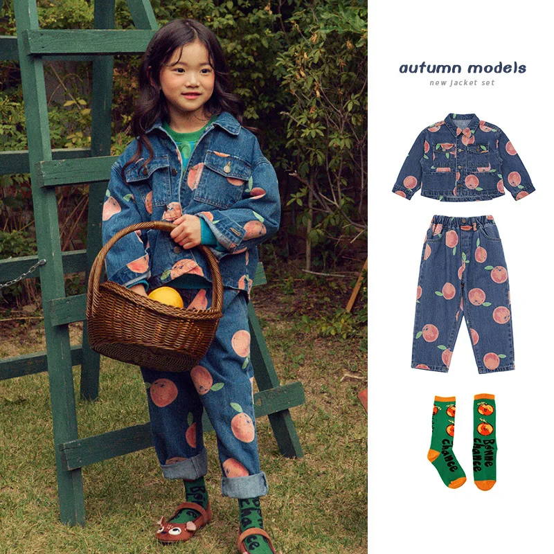 

spot BEBEBEBE 2022! Girls' denim suit autumn niche retro children's clothing children's suit tide