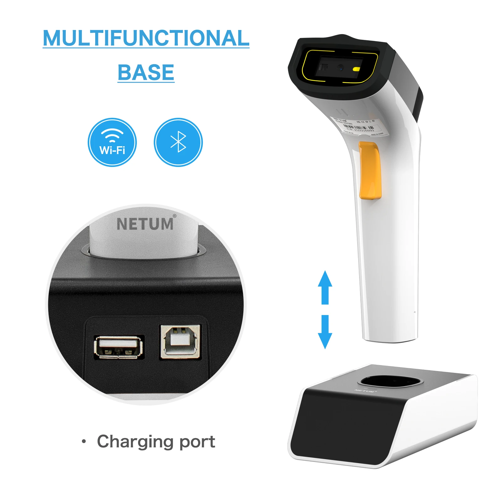 Imagem -03 - Netum-wireless Wi-fi 2d Barcode Scanner Detecção Automática de Mãos Livres Rede Tcp Udp 1d 2d qr Pdf417 Scan