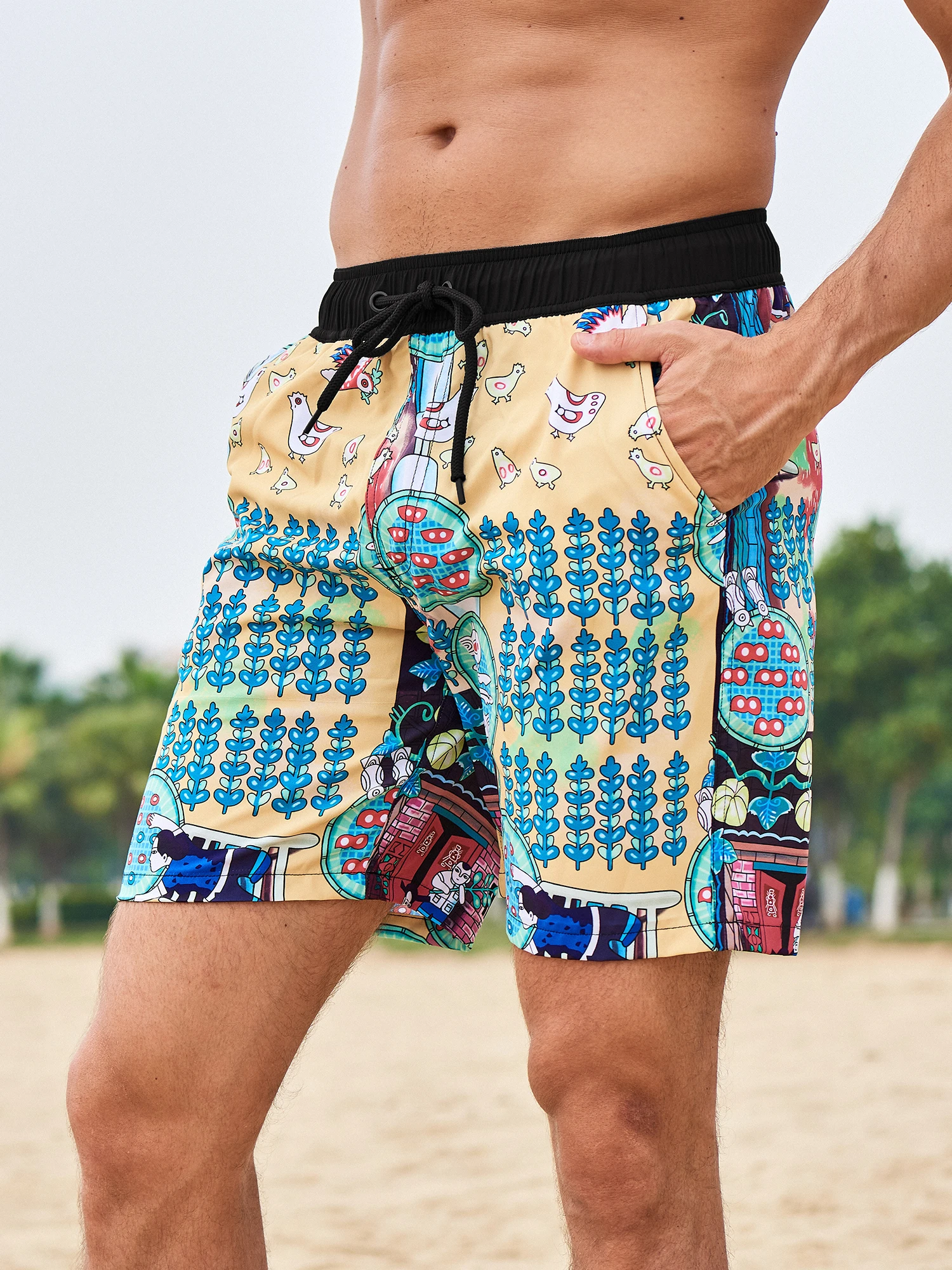 2024 Summer New Men\'s Shorts Fashion Vacation Beach Pants Men\'s Casual Large Size Four Corner Milk Silk Inner Street Clothing