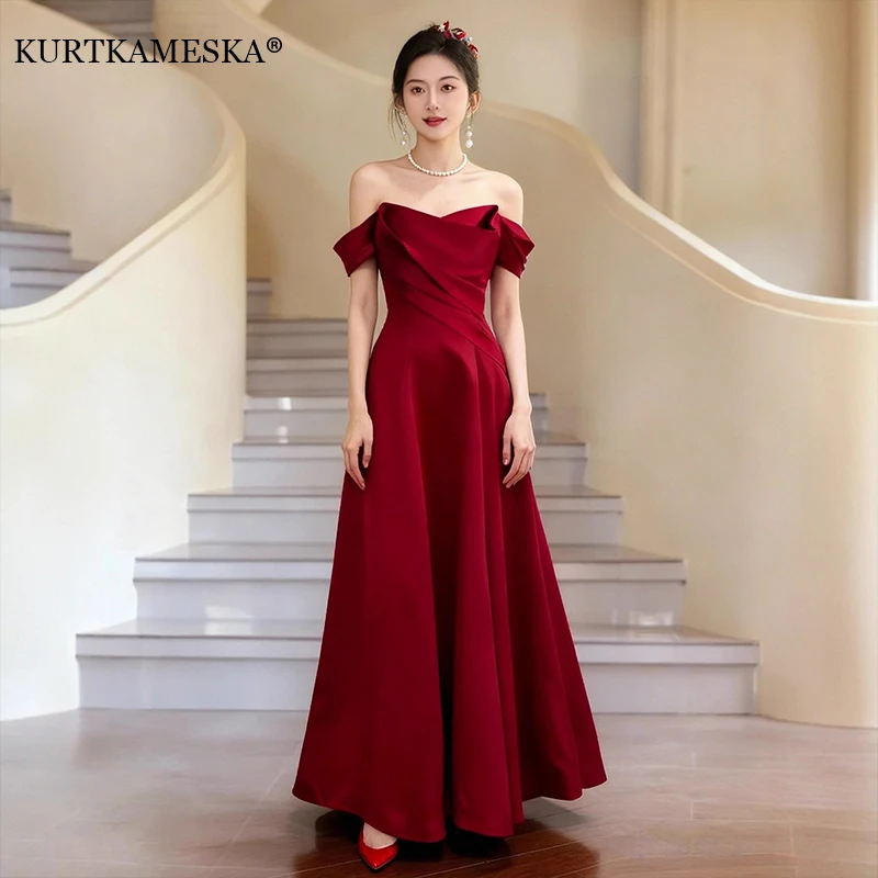 

Sexy Boat Neck Satin Wedding Bridesmaid Maxi Dress Elegant Long Prom Evening Guest Cocktail Party Summer Dresses for Women 2026