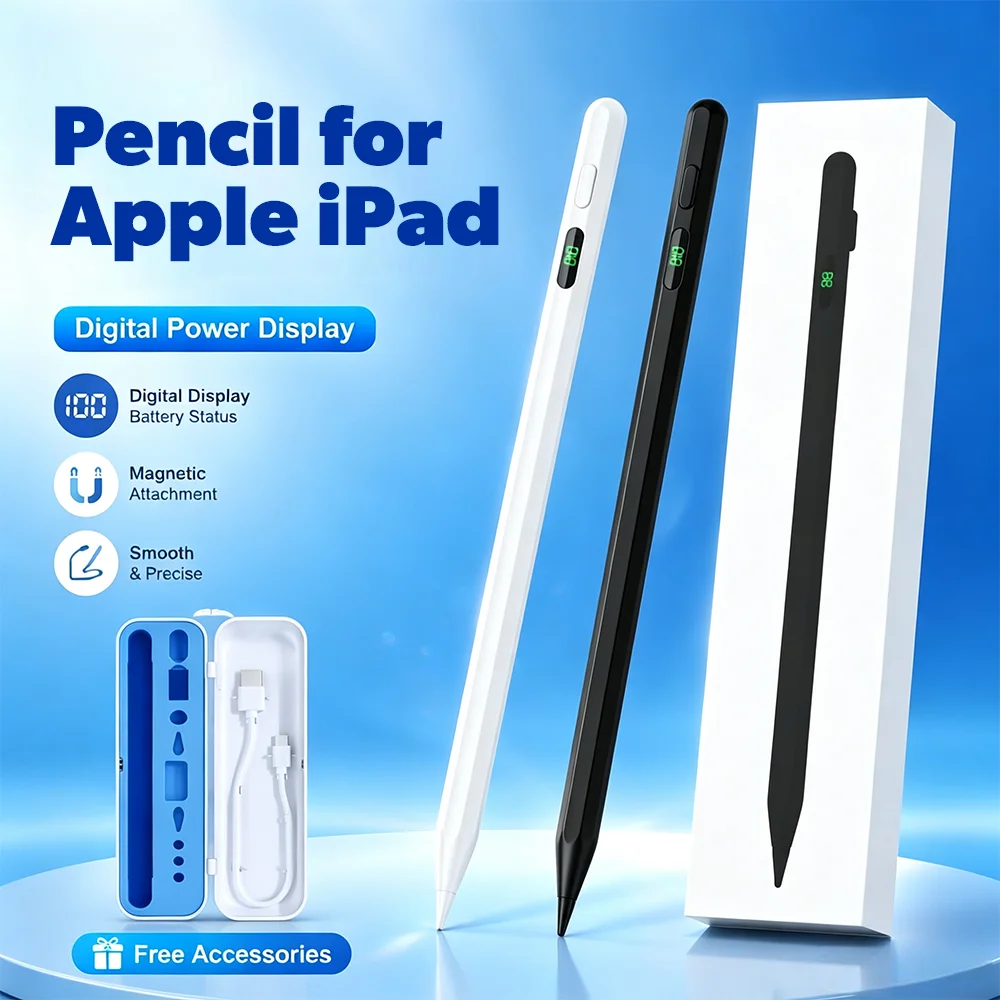 Pencil for Apple IPad Air 11 M3 M4, Stylus Pen with LED Power Display for IPad 11/10/9/8 Gen Palm Rejection Stylus for IPad Mini