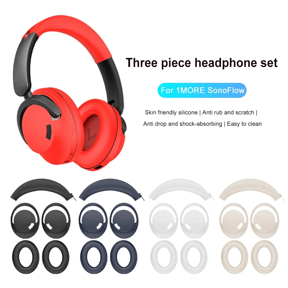 Silicone Earpad Case Cover/Ear Cups Cover/Headband Cover Headband Protectors Suitable for 1MORE SonoFlow Headphones