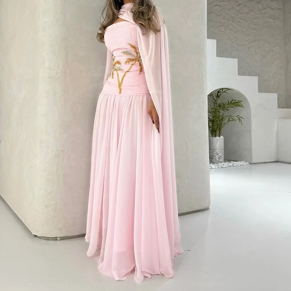 Personalizado a linha vestidos de noite até o chão gola alta sem mangas vestido de baile moda flores miçangas simples roubou vestido de festa