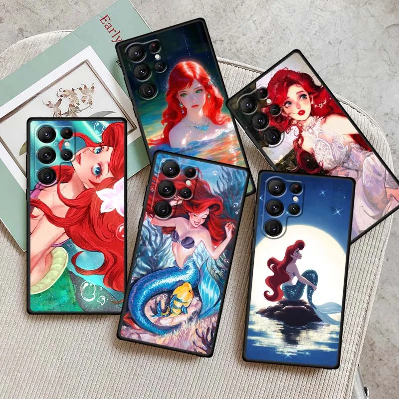 

Disney The Little Mermaid Phone Case For Samsung Galaxy S25 S24 S23 S22 S21 S20 S10 Ultra Plus FE 5G Black Soft TPU Cover