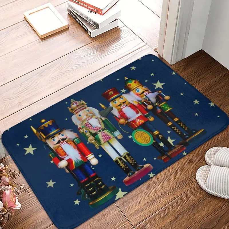 Holiday Nutcrackers Front Door Mat Anti-Slip Waterproof Christmas Nutcracker Cartoon Soldier Doormat Kitchen Balcony Rug Carpet