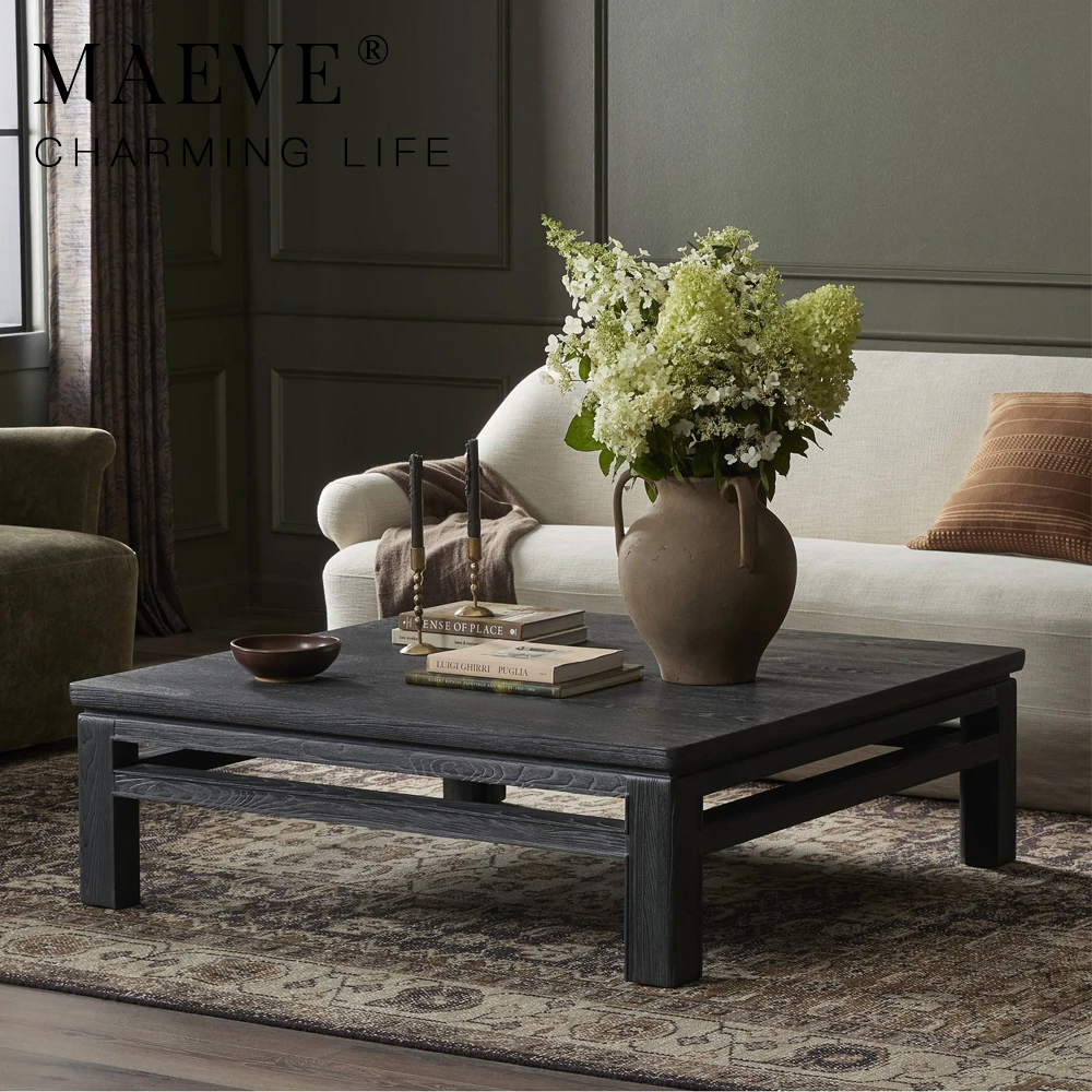 Large Square Solid Wood Luxury Minimalist Handcrafted Coffee Table Grand Center Table For Spacious Living Room Area